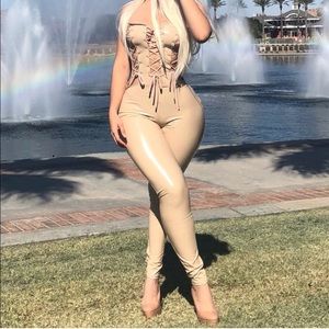 Nude leather bodysuit